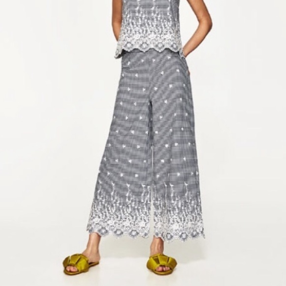 Zara Embroidered Gingham Pants
